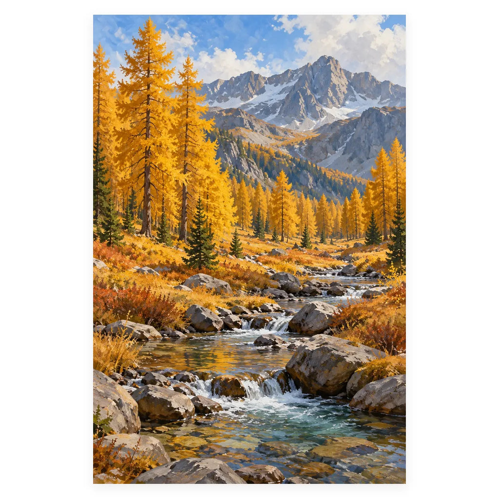 Mountain Larch Golden Season completed artwork on a clean white background