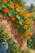 Completed Nasturtiums Brick Wall artwork on a clean white background
