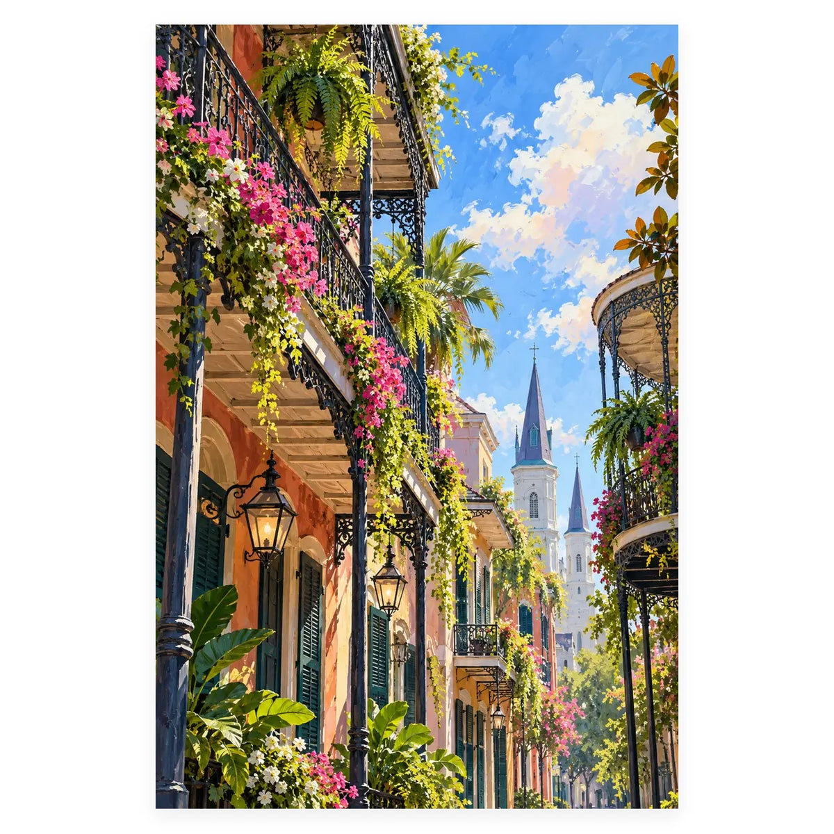 New Orleans Iron Balcony completed artwork on a clean white background