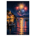 New Year Harbor Fireworks Reflection Paint by Numbers Kit completed artwork on a clean white background.