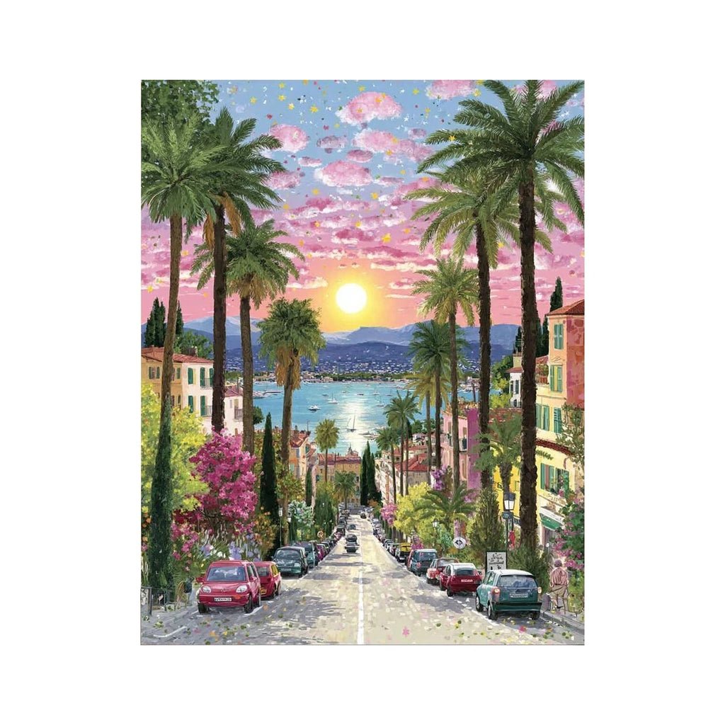 Palm Avenue Sunset by the Sea completed original artwork on a clean white background