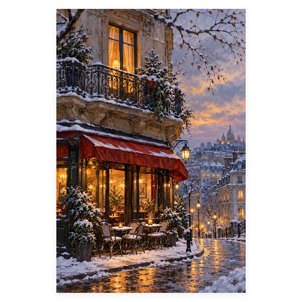 `02-paris-montmartre-winter-cafe-original-white-background.webp` — Original portrait artwork of a snowy Paris cafe balcony and illuminated Montmartre rooftops beneath a dusk sky, shown in full on a white background with its original proportions preserved.