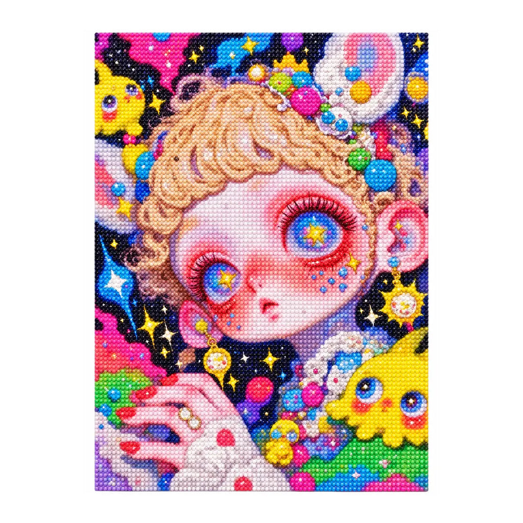 White-background finished diamond painting effect of the peach star bunny girl artwork