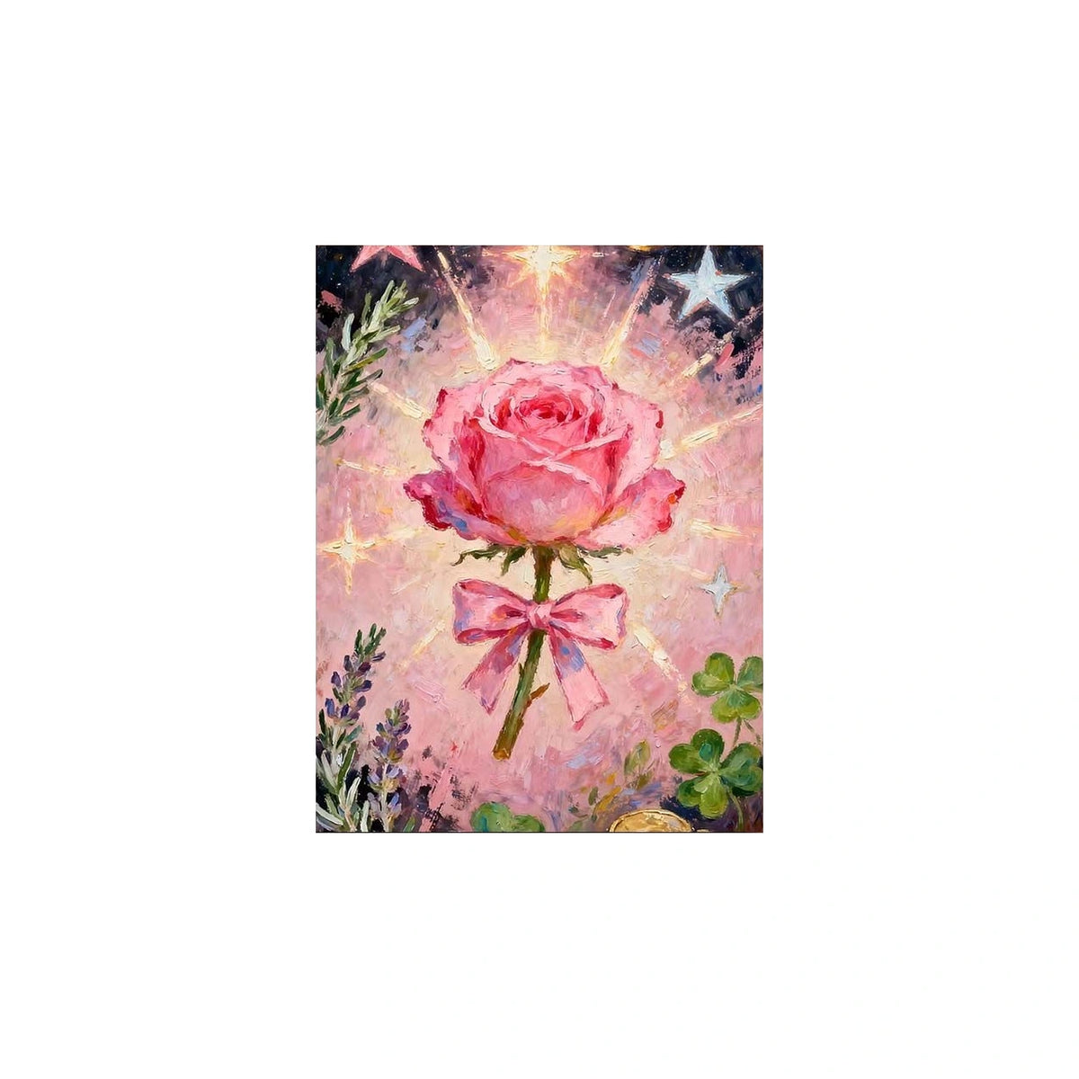 Pink Rose Under Glass Dome completed original artwork on a clean white background