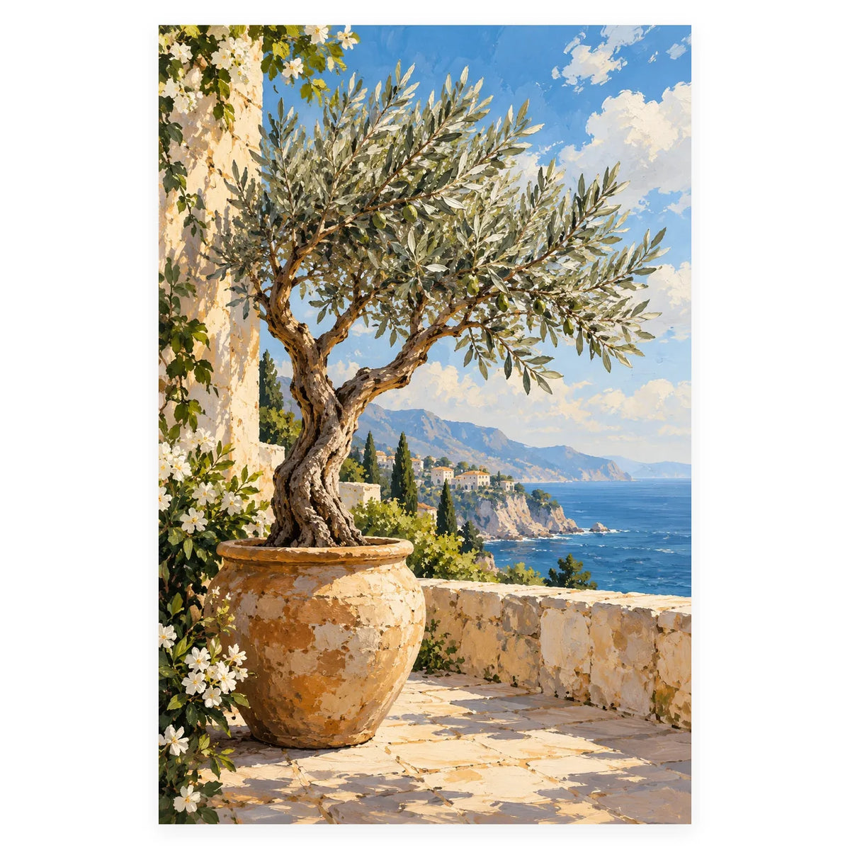 Potted Olive Terrace completed artwork on a clean white background