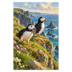 Puffins on a Cliff during Nesting Season completed artwork on a clean white background