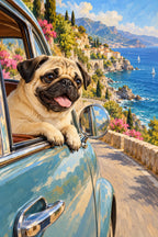 Original Pug at an Open Car Window artwork for the paint by numbers kit