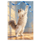 Ragdoll Cat Reaching for a Ribbon completed artwork on a clean white background