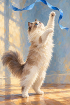 Original Ragdoll Cat Reaching for a Ribbon artwork for the paint by numbers kit
