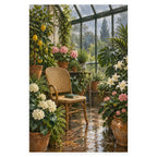 `02-rainy-greenhouse-wicker-reading-chair-original-white-background.webp` — Full original portrait greenhouse artwork with wicker chair, book, and rain-speckled windows on a white square background, preserving original proportions.