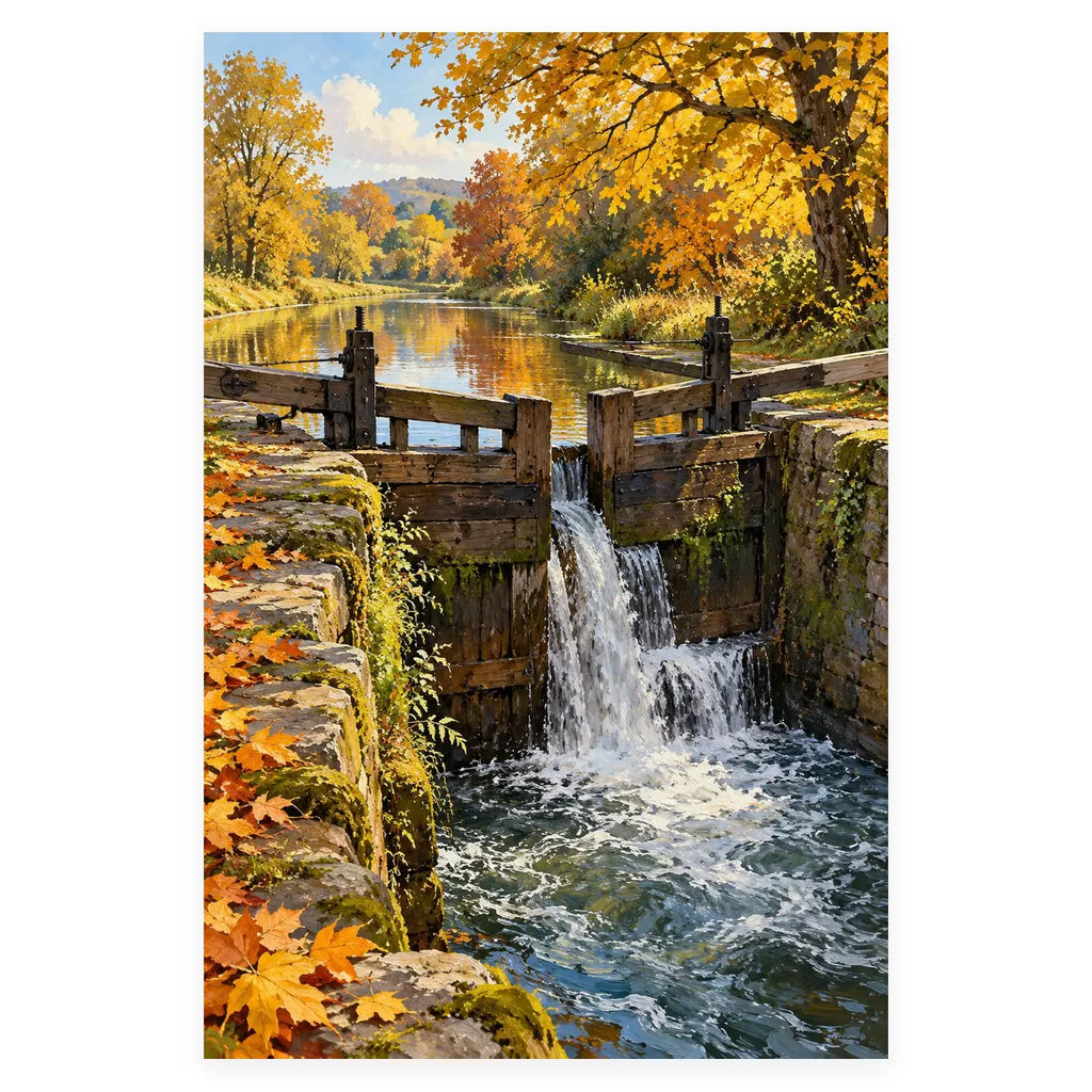 River Lock Autumn completed artwork on a clean white background