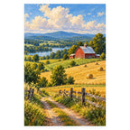 Rolling Hayfields Red Barn completed artwork on a clean white background