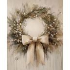 Sage Ribbon Evergreen Wreath paint by numbers original artwork