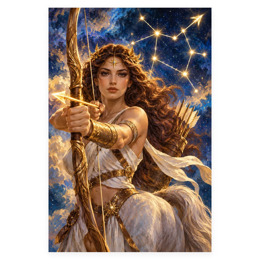 Complete original Sagittarius Woman Archer Constellation artwork centered on a white 1:1 background with the original proportions preserved.
