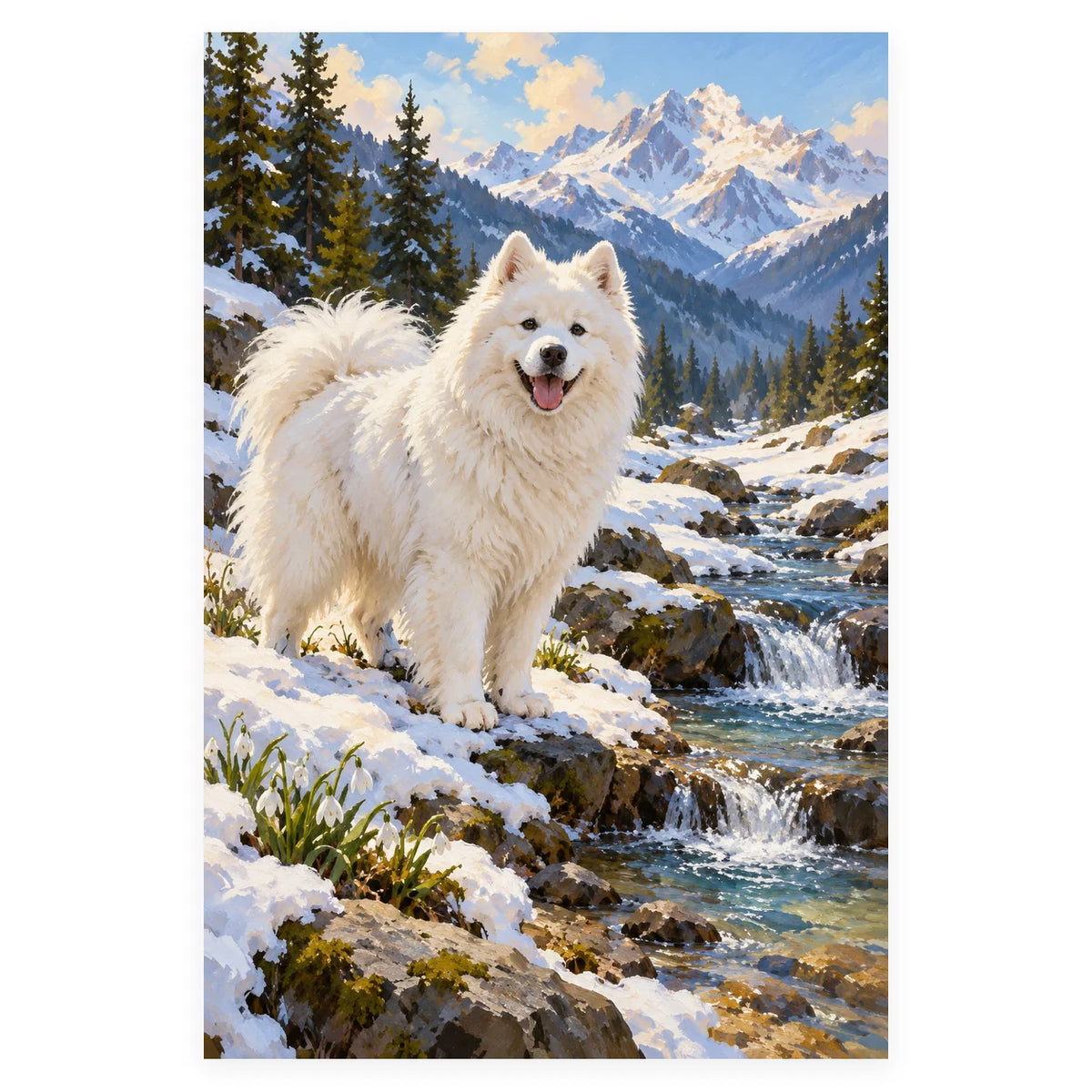 Samoyed in Spring Snowmelt completed artwork on a clean white background