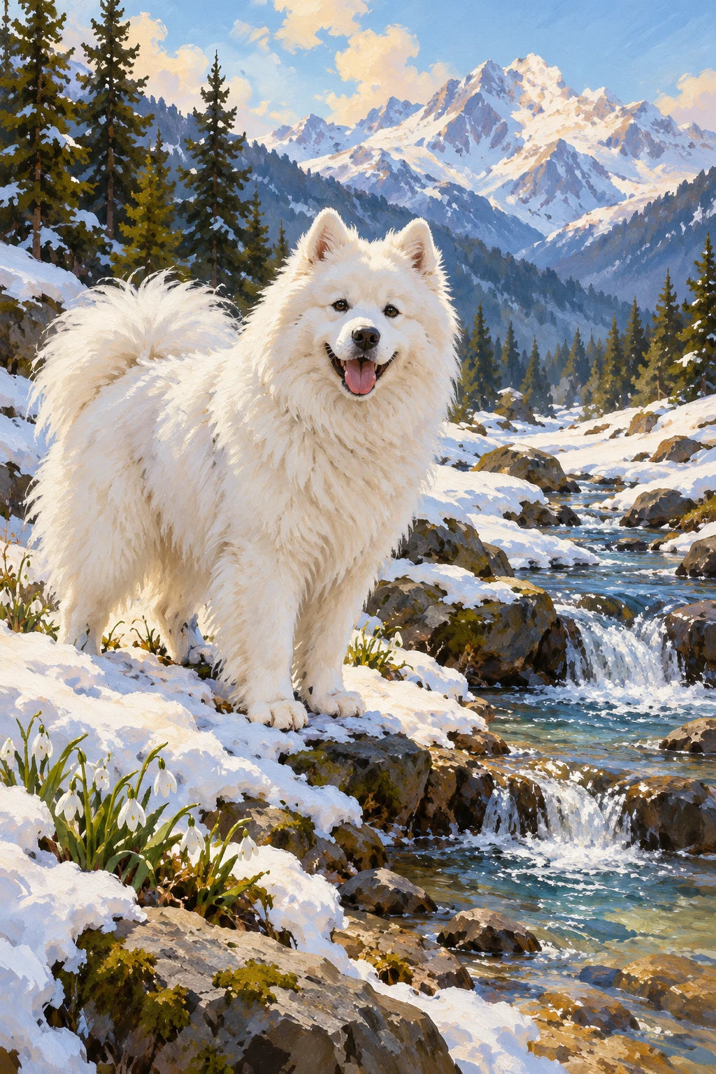 Original Samoyed in Spring Snowmelt artwork for the paint by numbers kit