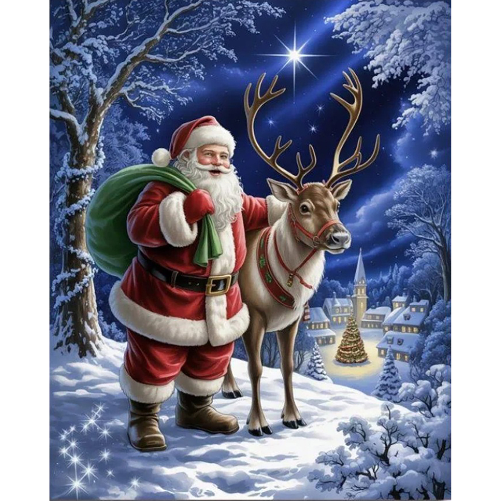 Santa Beneath the Guiding Star paint by numbers original artwork