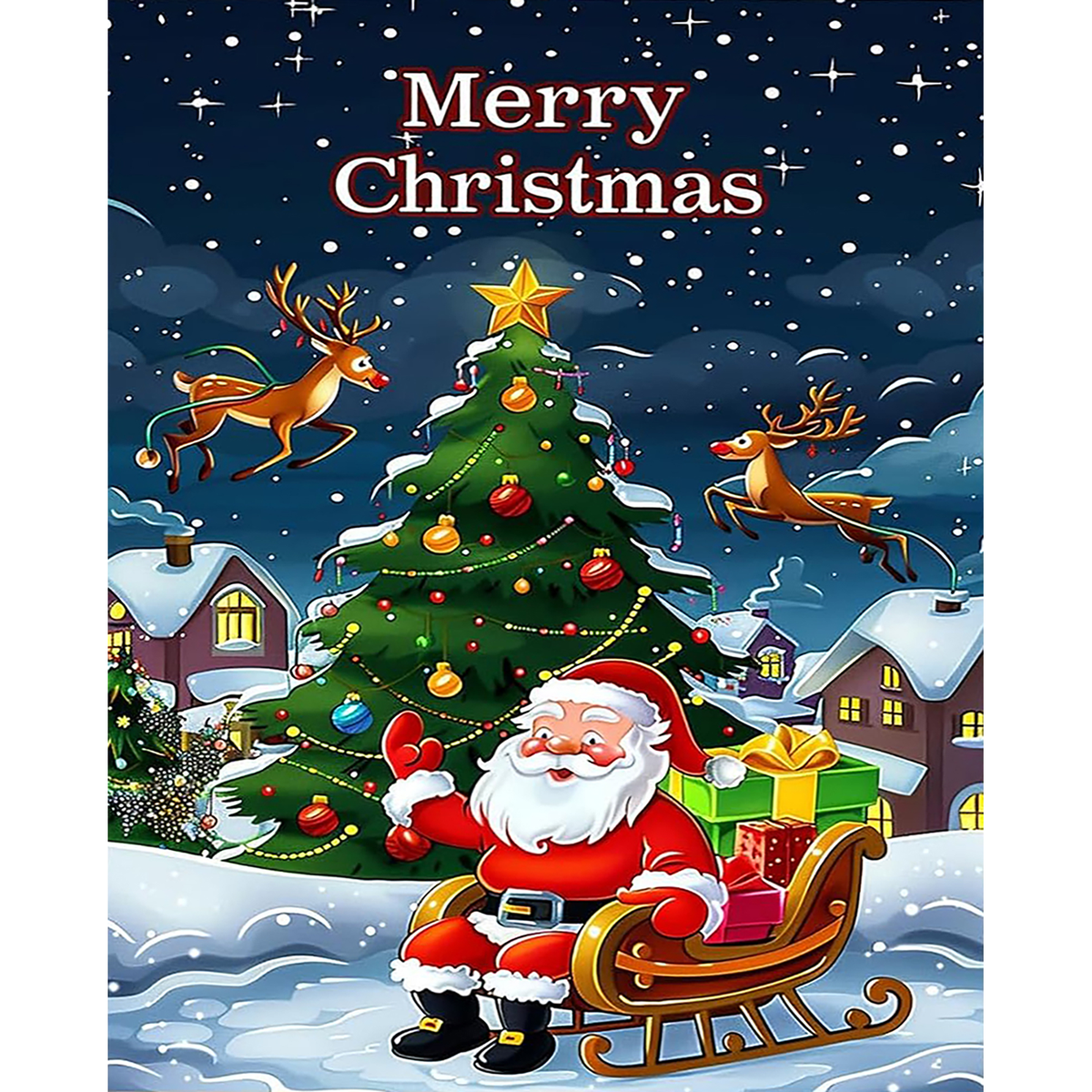 Santa’s Snowy Sleigh with Reindeer paint by numbers original artwork