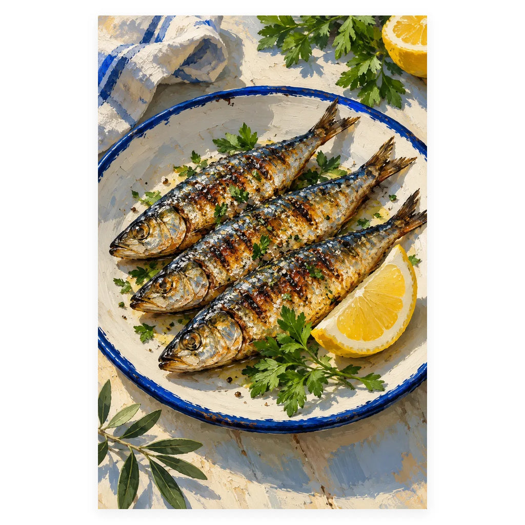 Complete original Sardines Lemon Enamel Plate artwork centered on a white background with the original proportions preserved.