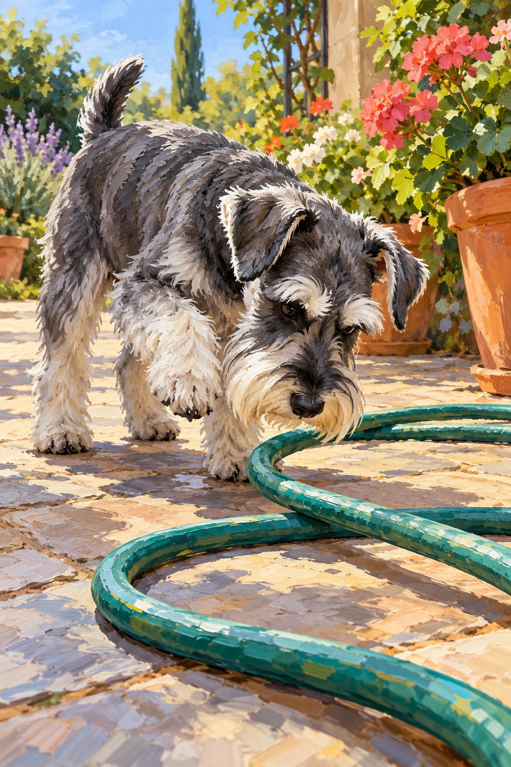 Original Schnauzer with a Garden Hose artwork for the paint by numbers kit