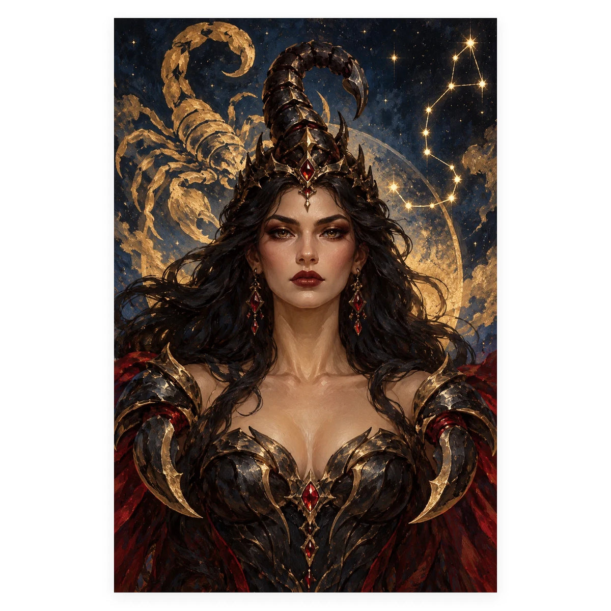 Complete original Scorpio Scorpion Queen Constellation artwork centered on a white 1:1 background with the original proportions preserved.