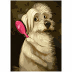 Original Shaggy Puppy with a Pink Hairbrush paint by numbers artwork.