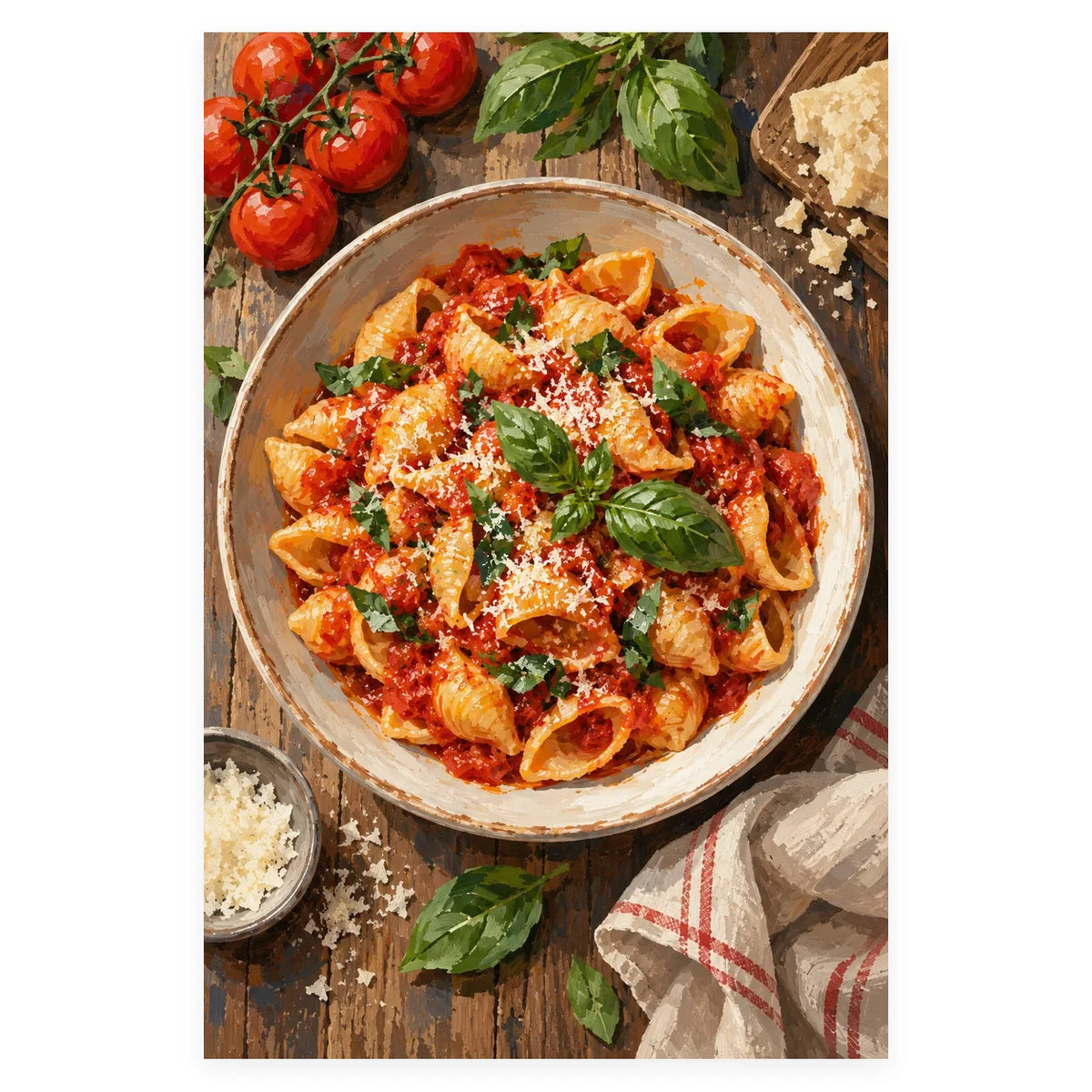 Complete original Shell Pasta Red Sauce Bowl artwork centered on a white background with the original proportions preserved.