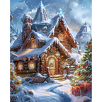 Snowfall at Christmas Village paint by numbers original artwork