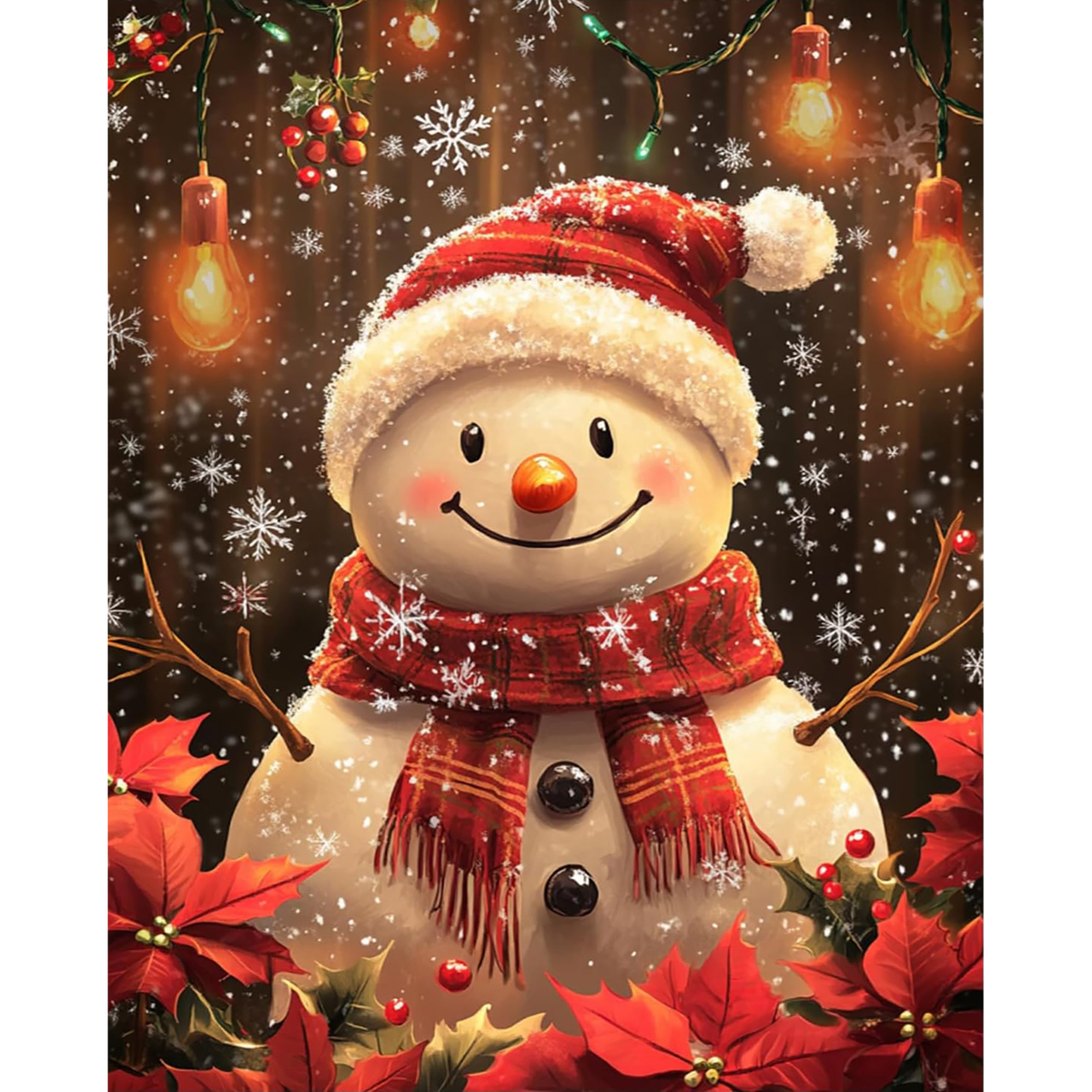 Snowfall Santa Snowman paint by numbers original artwork