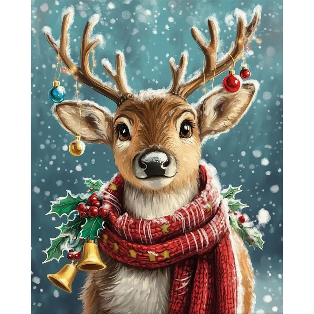 Snowfall Scarf Reindeer paint by numbers original artwork