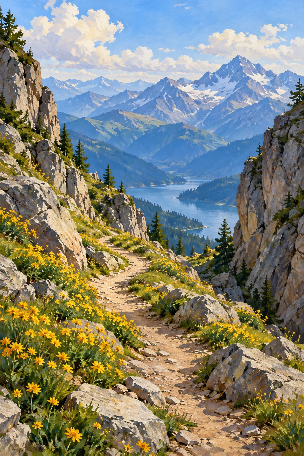 Snowless Mountain Pass Wildflowers completed artwork on a clean white background