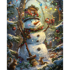 Snowman’s Festive Forest paint by numbers completed artwork on a clean white background