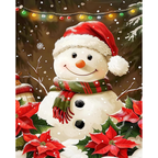 Snowman Poinsettia Celebration paint by numbers completed artwork on a clean white background