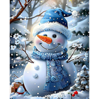 Snowman Winter Garden paint by numbers completed artwork on a clean white background
