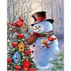 Snowman Festive Bird Garden paint by numbers completed artwork on a clean white background
