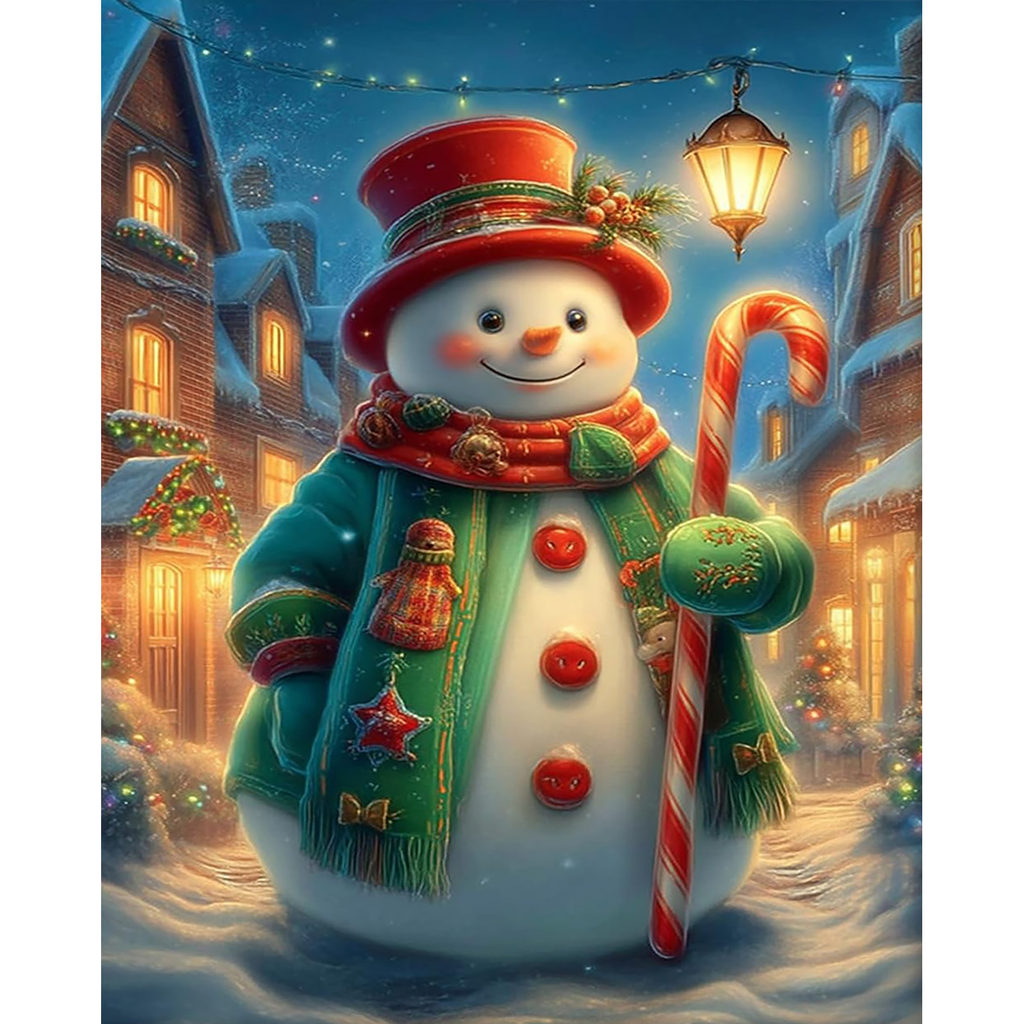 Snowman’s Lanternlit Welcome paint by numbers original artwork