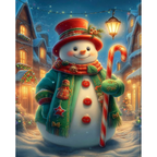 Snowman’s Lanternlit Welcome paint by numbers original artwork