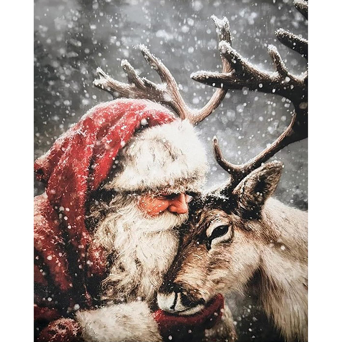 Snowy Christmas Companions Santa and Reindeer paint by numbers original artwork