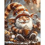 Snowy Gnome Coffee Break paint by numbers original artwork