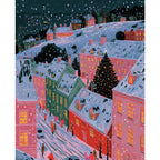 Original Snowy Pink Alpine Village Christmas Tree paint by numbers artwork
