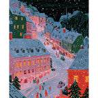 Original Snowy Pink and Green European Christmas Street paint by numbers artwork