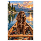 Spaniel in a Canoe completed artwork on a clean white background