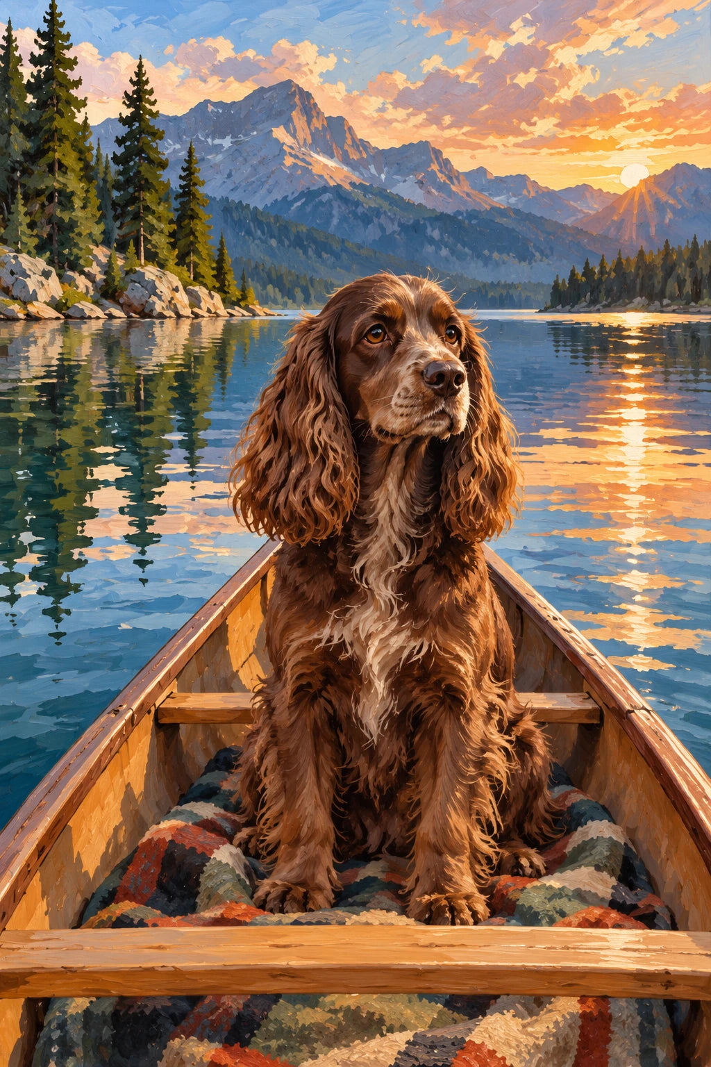 Original Spaniel in a Canoe artwork for the paint by numbers kit