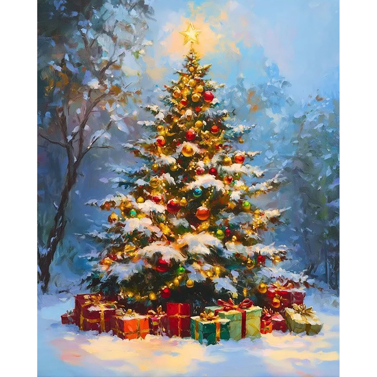 Star Above the Snowy Tree paint by numbers original artwork