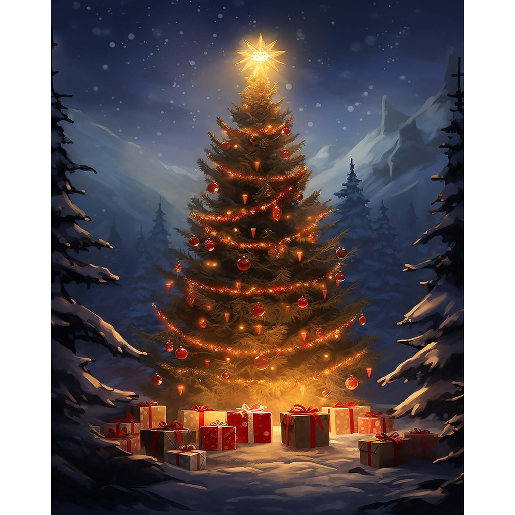 Star Over the Snowy Pines paint by numbers original artwork