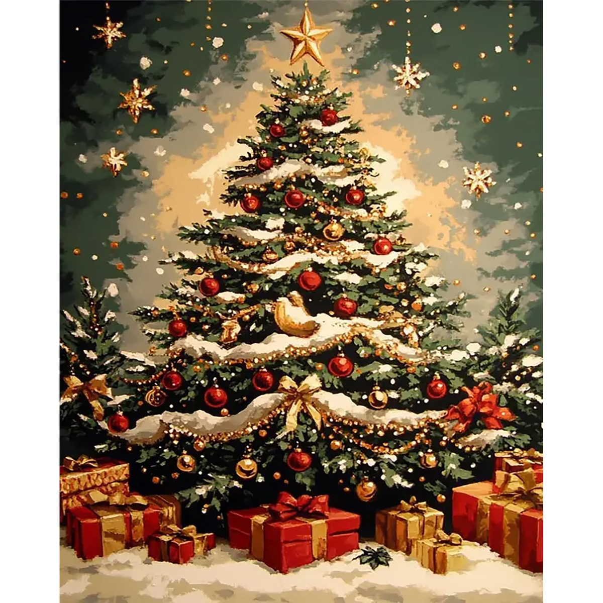 Star Topped Christmas Glow Tree paint by numbers original artwork