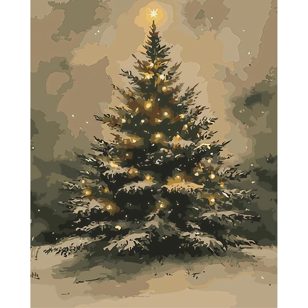 Star Topped Woodland Christmas Tree paint by numbers original artwork