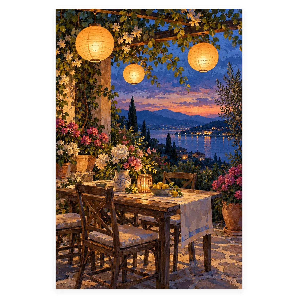 Summer Solstice Lantern Garden Paint by Numbers Kit completed artwork on a clean white background.
