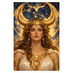 Complete original Taurus moon goddess artwork on a white square background, with the full portrait composition and original proportions preserved.