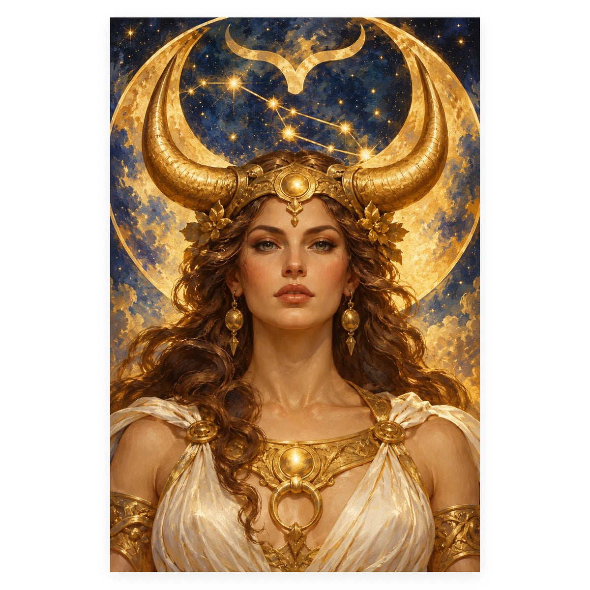 Complete original Taurus moon goddess artwork on a white square background, with the full portrait composition and original proportions preserved.